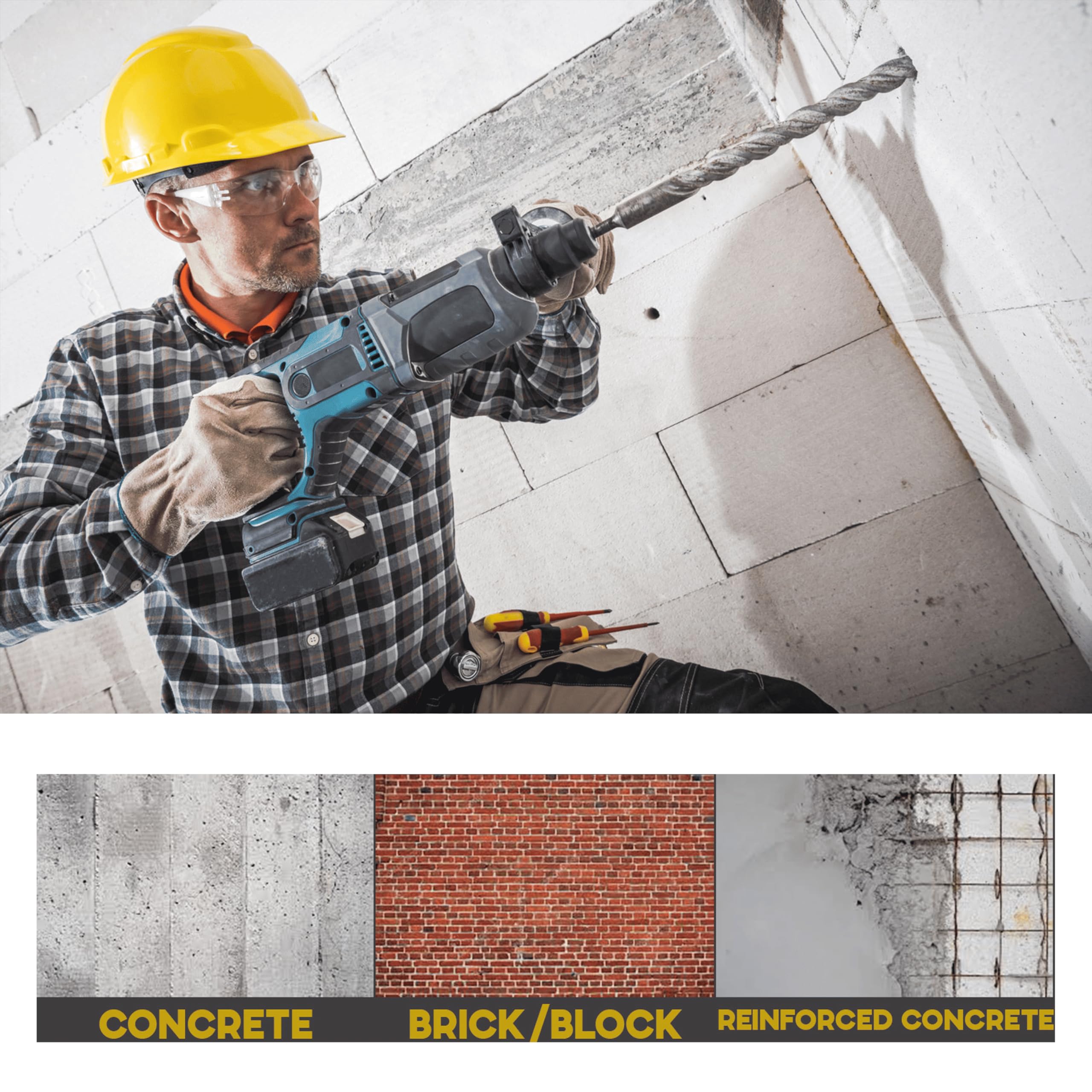 Broca de carburo de carburo de 4 cortadores SDS MAX para barras de refuerzo, hormigón, mampostería, ladrillo/bloque, 51/162.6 cm x 20.3 cm x 33.0 cm MESA DIAMOND®