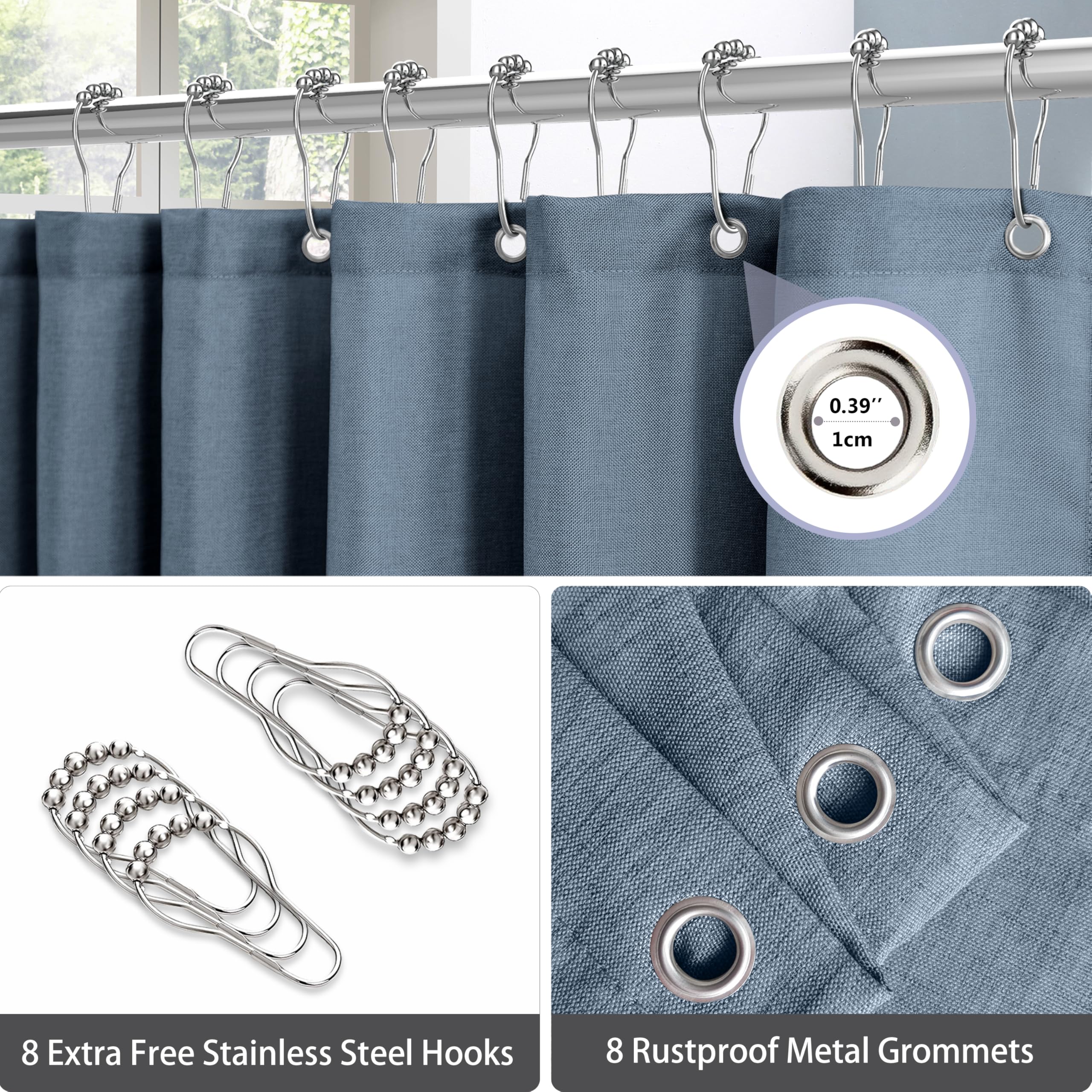 Shower Curtain for Bathroom with Metal Hooks Linen Fabric Shower Curtain Heavy Duty Bath Curtain for Wet Room Bathtub Shower Stall Hotel Quality - Image 3