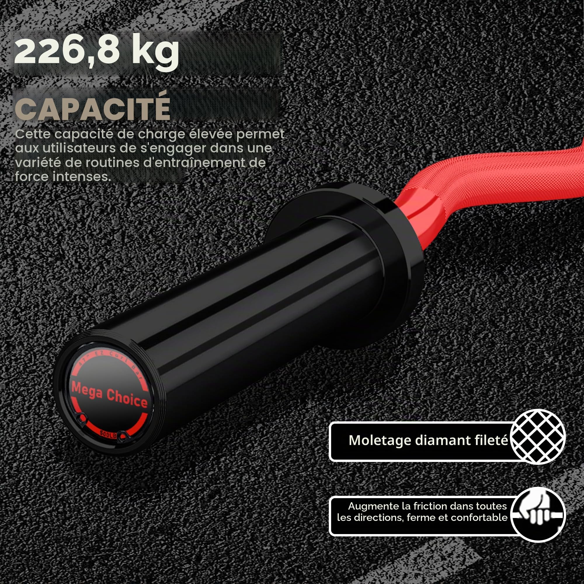 Garvee Barre Boucle EZ Olympique 47" – Acier solide, chrome antidérapant – Capacité 227kg, pour haltères 2" – Prise moletée – Idéale musculation à domicile ou salle – 2 colliers à ressort – Noir et