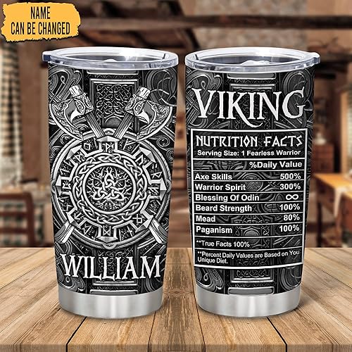 Vista 18 de Hyturtle Vaso vikingo personalizado de acero inoxidable celta de los Vikings Celta, taza de viaje para café con tapa, 20 onzas, 30 ° Nombre Viking 4