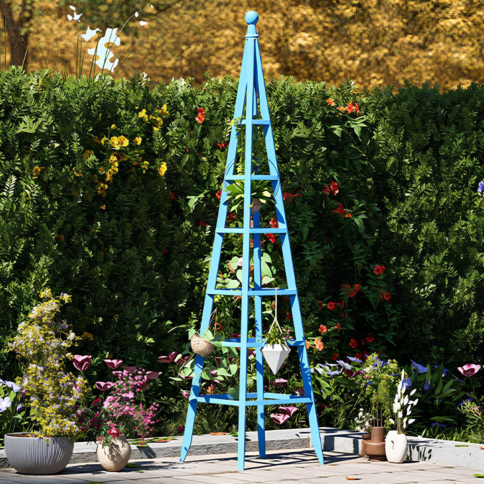 Grande Obelisco Enrejado de Jardín de Madera - 150cm / 190cm Soporte para Plantas Trepadoras y Rosas - Resistente y Fuerte Decoración de Jardín Ornamenta(Blue,150x33x33cm)