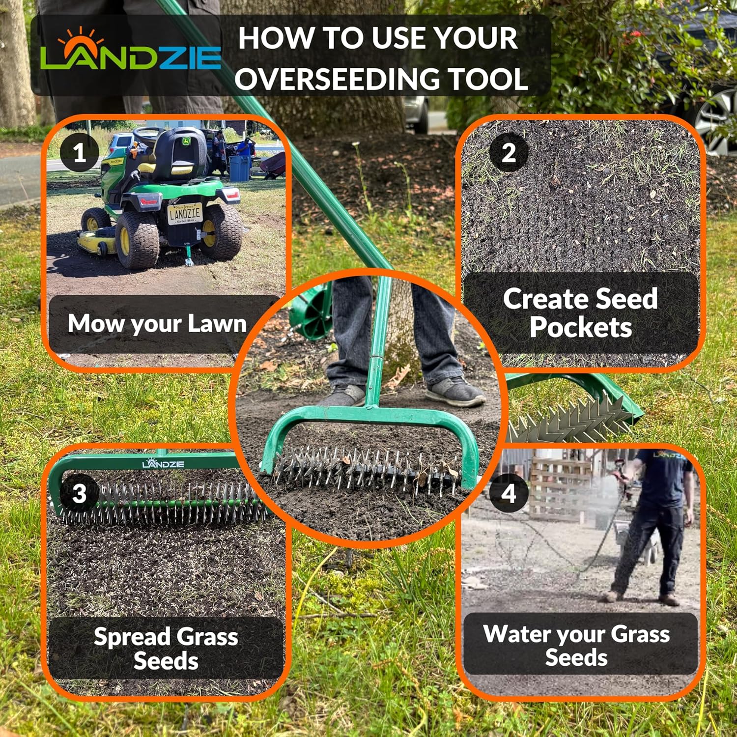 Landzie Overseeder - Rotary Cultivator Overseed Tool – Cuts Precise Channels in Soil to Improve Seed-to-Soil Contact and Boost Grass Seed Germination – Ideal for Reseeding and Soil Prep of your Greens