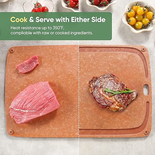 Miniatura 5 de Tabla de cortar de fibra de madera para cocina, tabla de cortar de fibra de madera de alta calidad con ranura para jugo y pies antideslizantes, apta