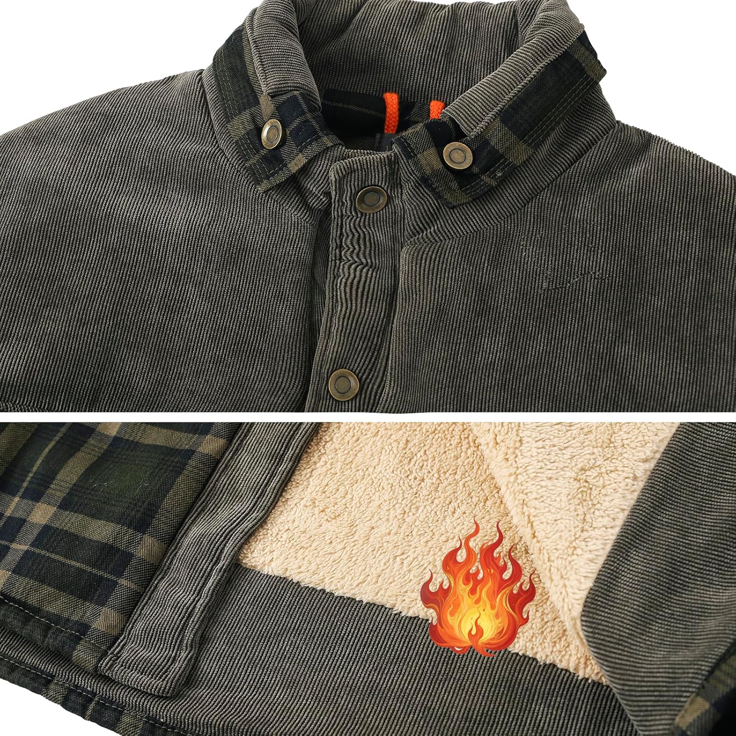 Men's Sherpa Fleece Lined Shirt Winter Outdoor Warm Flannel Jacket-Plaid Patchwork, Lapel Collar, Multi-Pocket - Image 4