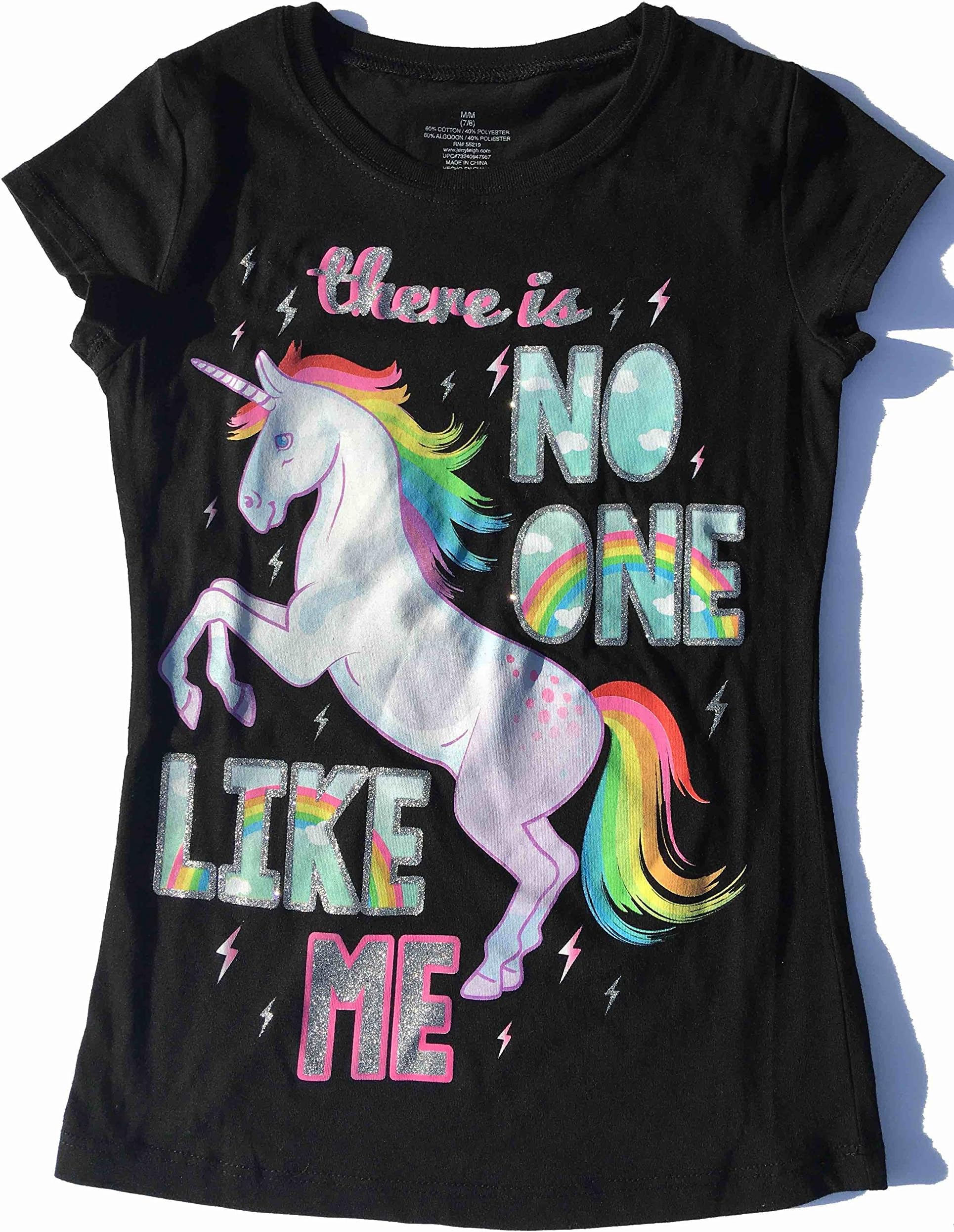 Little Girls' Unicorn Tee Shirt ‘There is No One Like Me’ Short Sleeve Black Top (Small (6-6X))