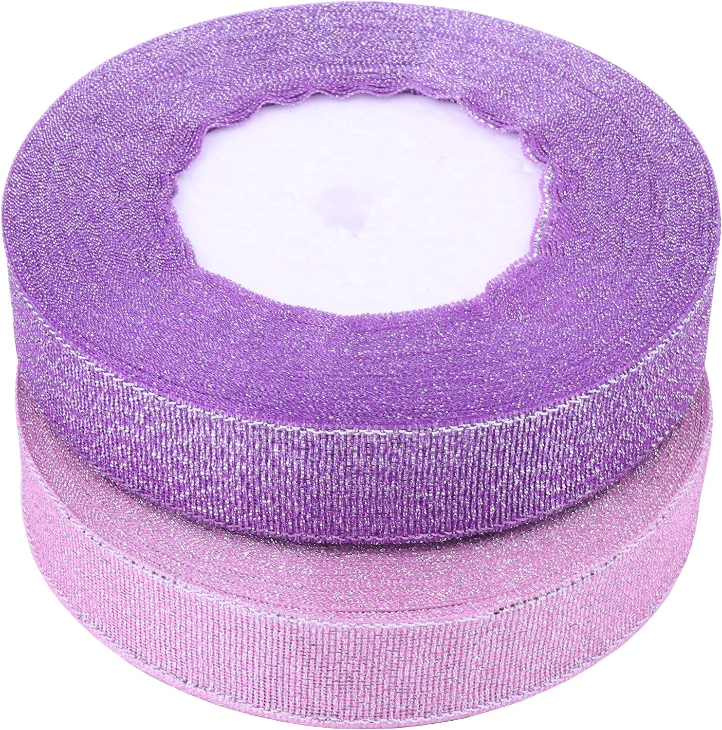 YAKA 3/4 inch 50 Yards Ribbon Shimmer Sheer Organza Ribbon for Craft Bow Party Decoration Packing Ribbons 2 Rolls (Pink and Purple, 3/4 inch(20mm)) image 2