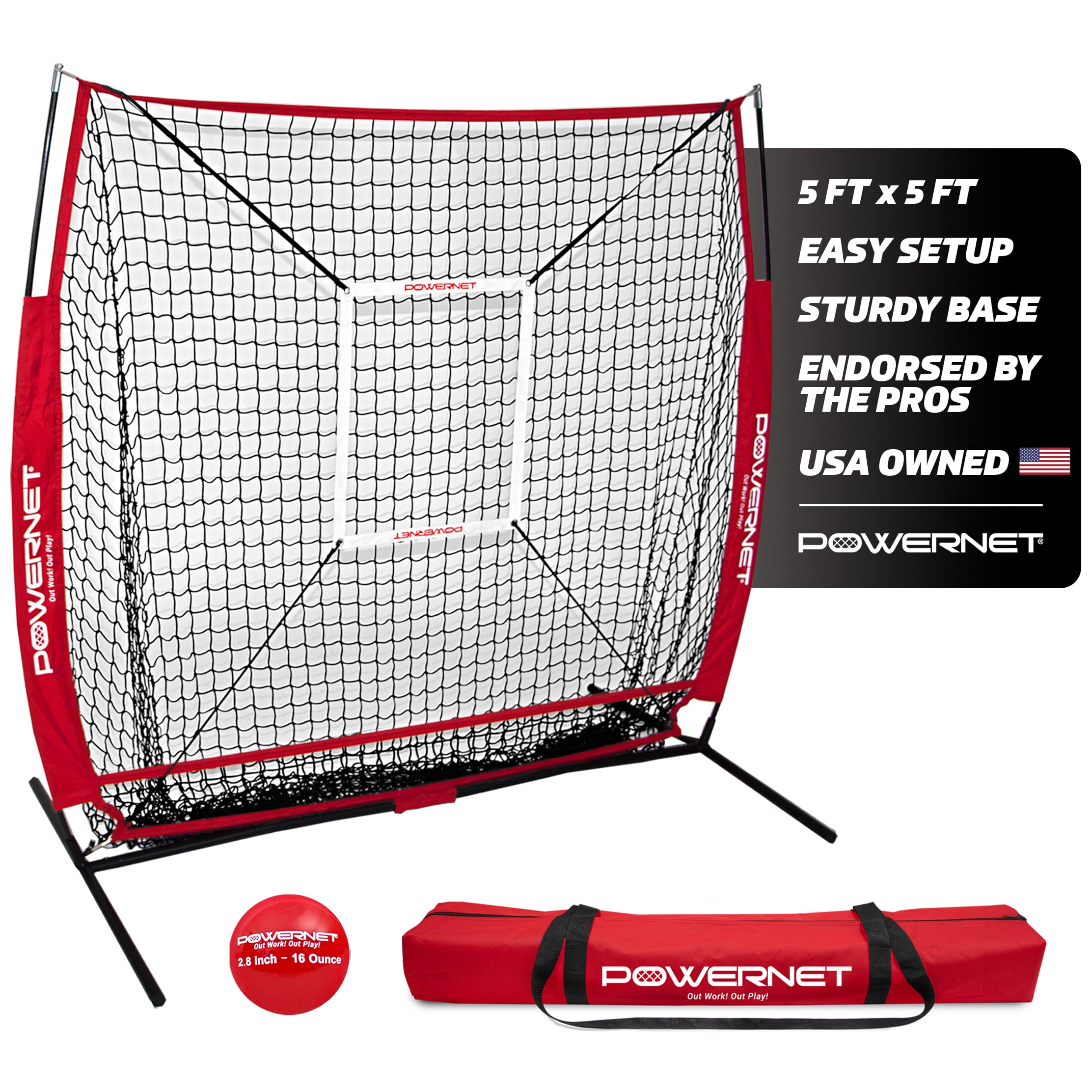 Powernet Corbin Carroll 5x5 Practice Net Bundle, Baseball Softball Coaching Aid, Compact Lightweight Portable, Hitting Pitching Training