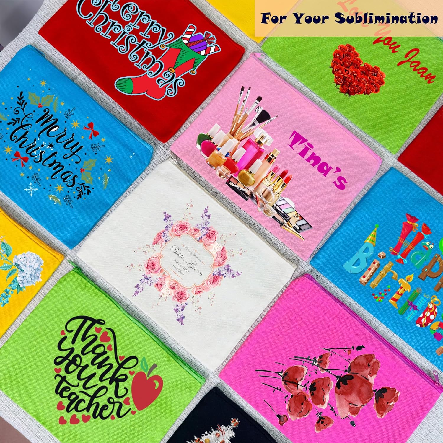 Koolmox Canvas Makeup Bag, Bulk 40 Multi-Colored Solid Blank Fabric Pouch Canvas Zipper Bag Cosmetic Stationery Bag Acrylic Embroidery Paint Sublimation Craft Pouches For Wedding Braidmaids Gift Bags