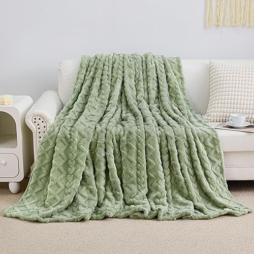 Aganear Twin Blanket - 3D Stylish Design, Lightweight Blanket Super Soft, Warm, Decorative Present for All Seasons, Portable Throw Blankets for Couch, Sofa, Bed, Car(60"×80", Sage Green) - Sage Green - Twin(60×80in)