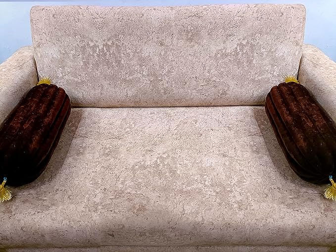 SHRI GANESH HANDLOOM Designer Flower Microfiber Smockin Round Bolster Pillow, Beautiful Bolster Pillow for Sofa, Living Room, Bed Room Pack of 2 Brown Color