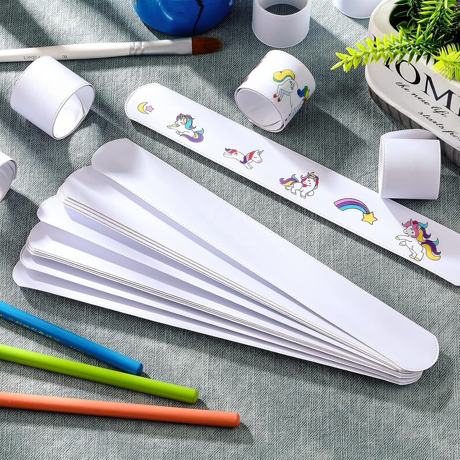 Skylety 24 Pcs White Slap Bracelets 8.7 x 1.2 Inch DIY Slap Bracelets for Kids Bulk Blank Bands Plastic Plain Snap Party Wristband for School Craft Projects Birthday Halloween Christmas Party - Image 7