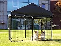Vista 2 de Gran recinto para perros al aire libre, jaula resistente con techo, valla de acero galvanizado para perros con doble cerradura de seguridad