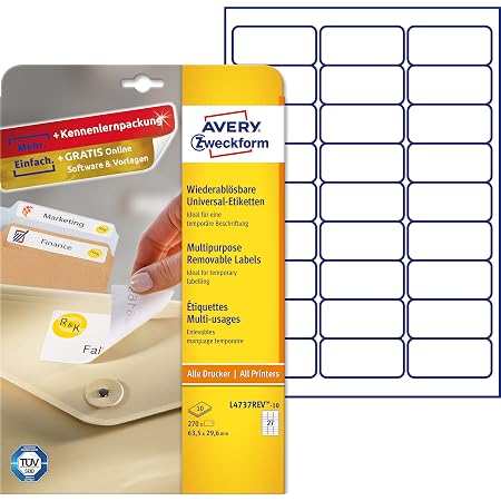 Étiquettes Réutilisables Avery Dennison L4736REV-10 - 45.7x21.2mm - 10 Feuilles Blanches