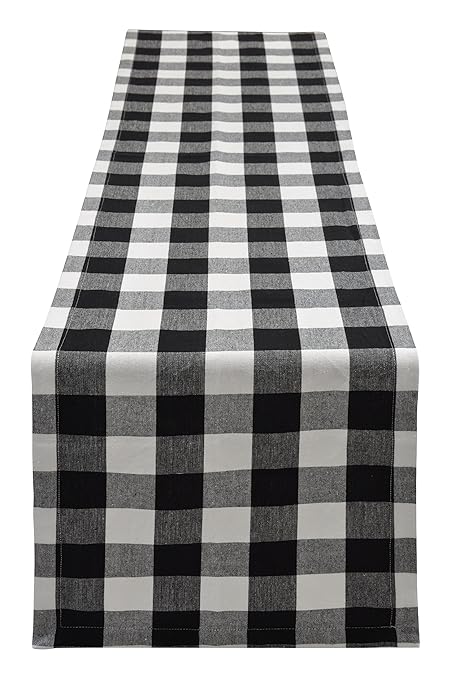 Yourtablecloth Buffalo Plaid Checkered Table Runner Trendy & Modern Plaid Design 100% Cotton Tablerunner Elegant Decor for Indoor&Outdoor Events 14 x 108 Black and White