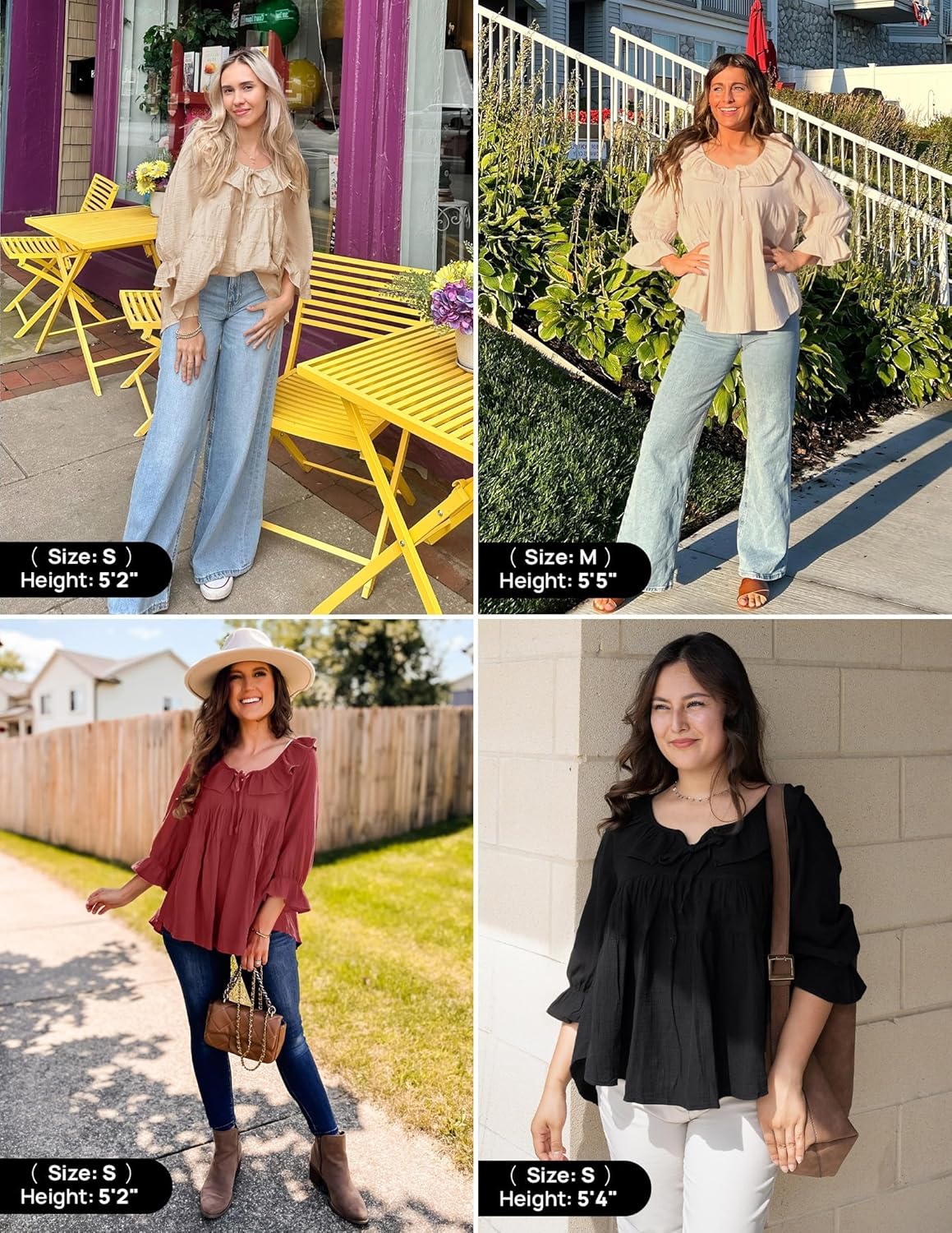 ZESICA Womens Scoop Neck 3/4 Length Sleeve Tops 2026 Casual Tie Front Ruffle Tiered Loose Tunic Shirts Blouses Fall Outfits - Image 5