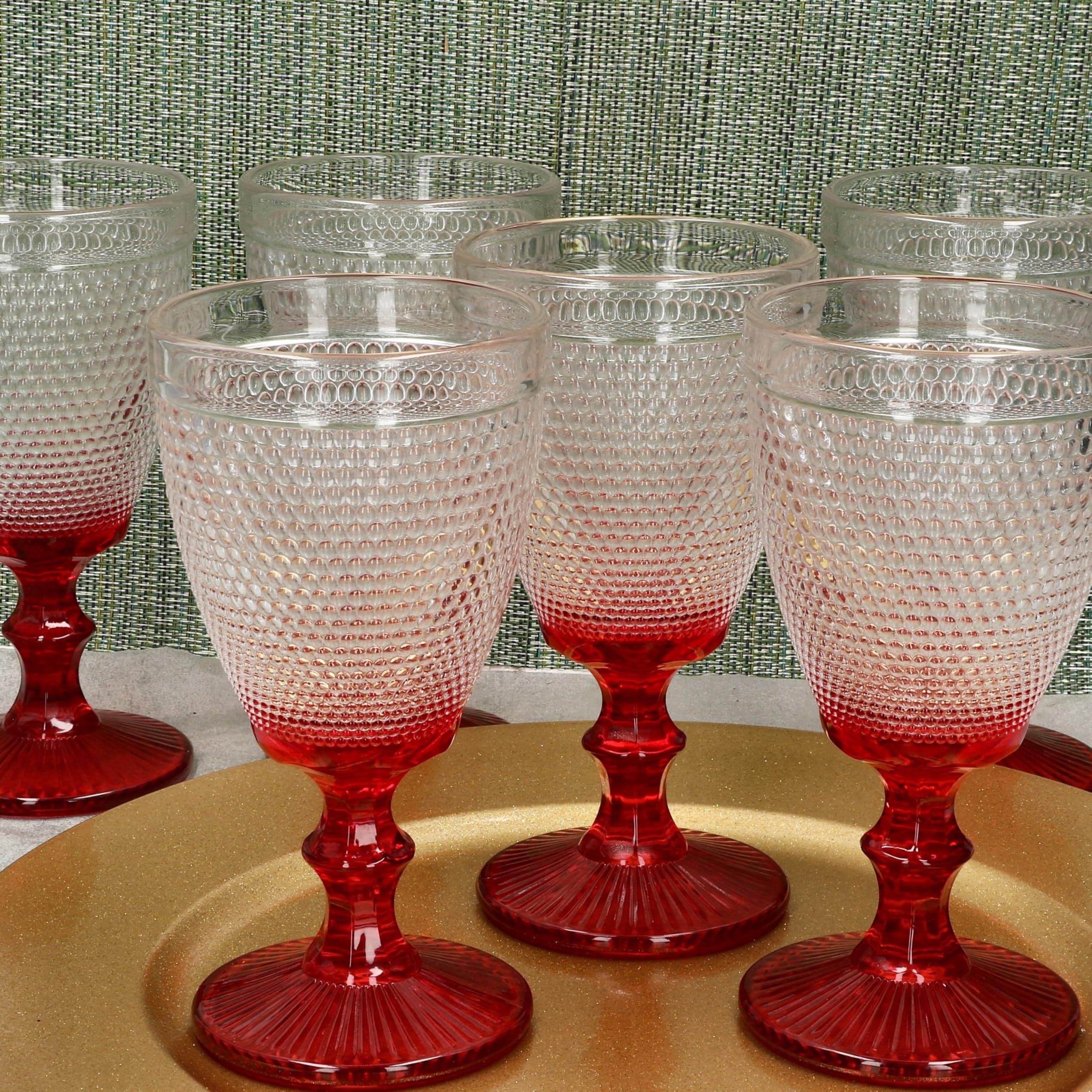 MamboCat Rubin Lot de 6 verres à vin rouge I 250 ml I Élégant verre à vin avec pied rouge I Aspect structuré I Pour vin rouge et blanc, eau, jus et plus encore