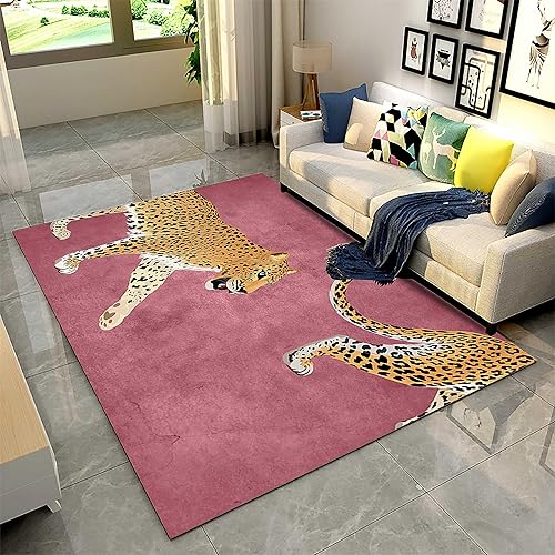 Miniatura 3 de Alfombra de Leopardo, 4x6 pies, Colección Única de Cheeta Silvestre, Alfombras Antideslizantes Modernas de Lujo en Amarillo Animal Rosa, Tapetes