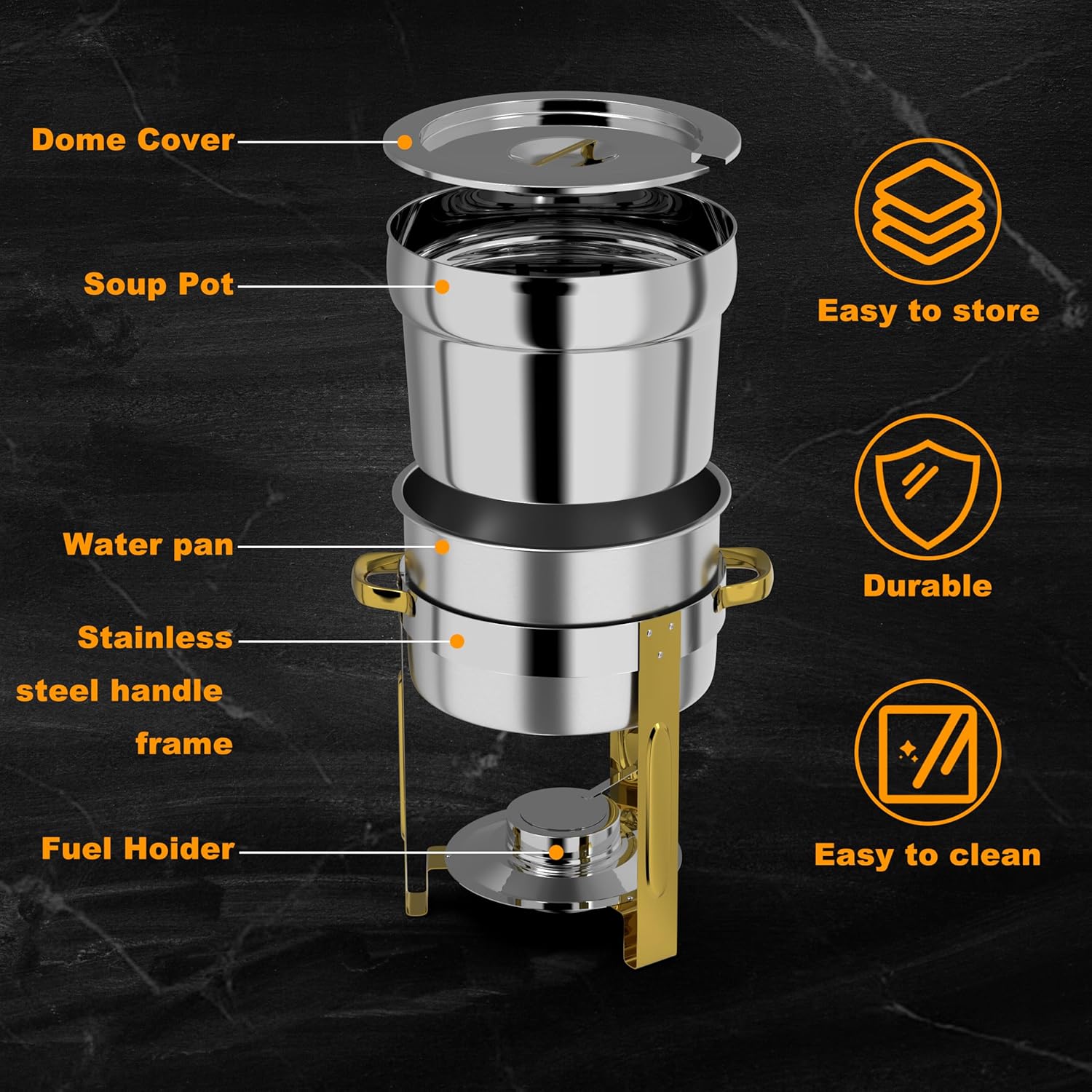 Soup Chafer for Buffet 2 Pack, 11QT Round Soup Warmers Set Stainless Steel Buffet Food Warmer Set for Catering Events Parties Dinners with Complete Set,(Gold and Silver)