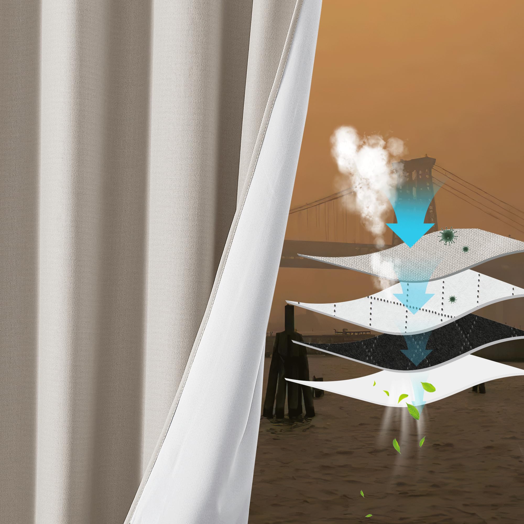 Rideau acoustique occultant thermique anti-poussière faux lin 213cm NICETOWN
