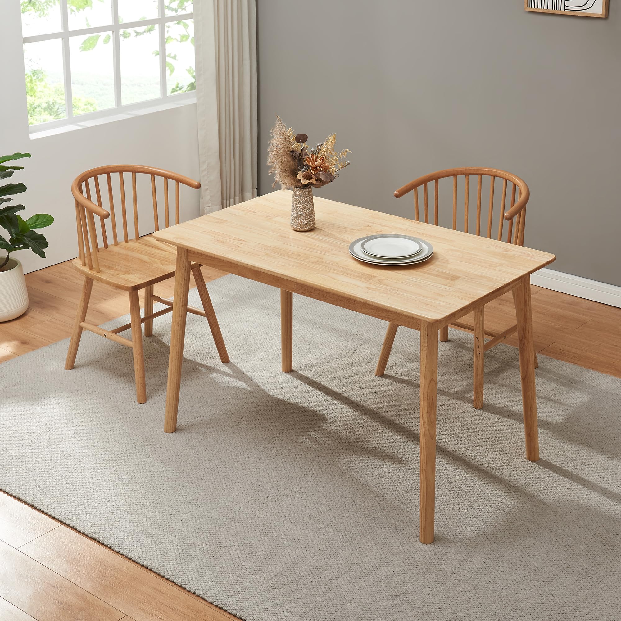 [en.casa] Tavolo da Pranzo con Piano Rettangolare 140x70 cm Tavolo da Cucina in Legno di Hevea con Posti Fino a 6 Persone - color Naturale