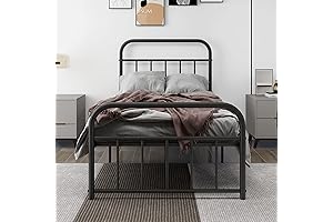 Twin Size Platform Bed Frame - Black Metal Bed Frame with Headboard...