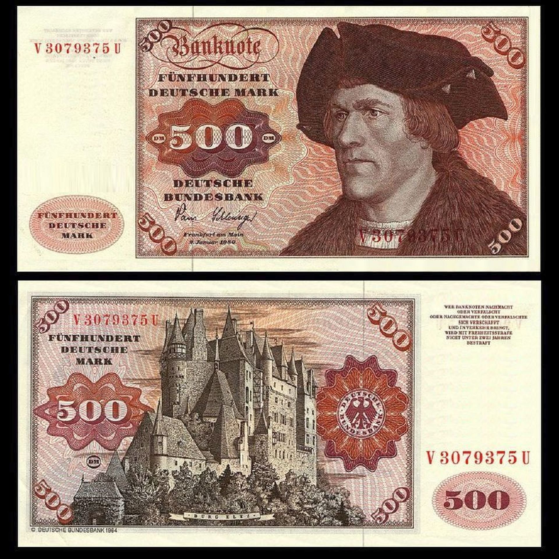 10 X 500 Deutsche Mark Geldscheine (Reproduktion) – Hochwertige Nachbildung Der DM-Banknoten Von 1980