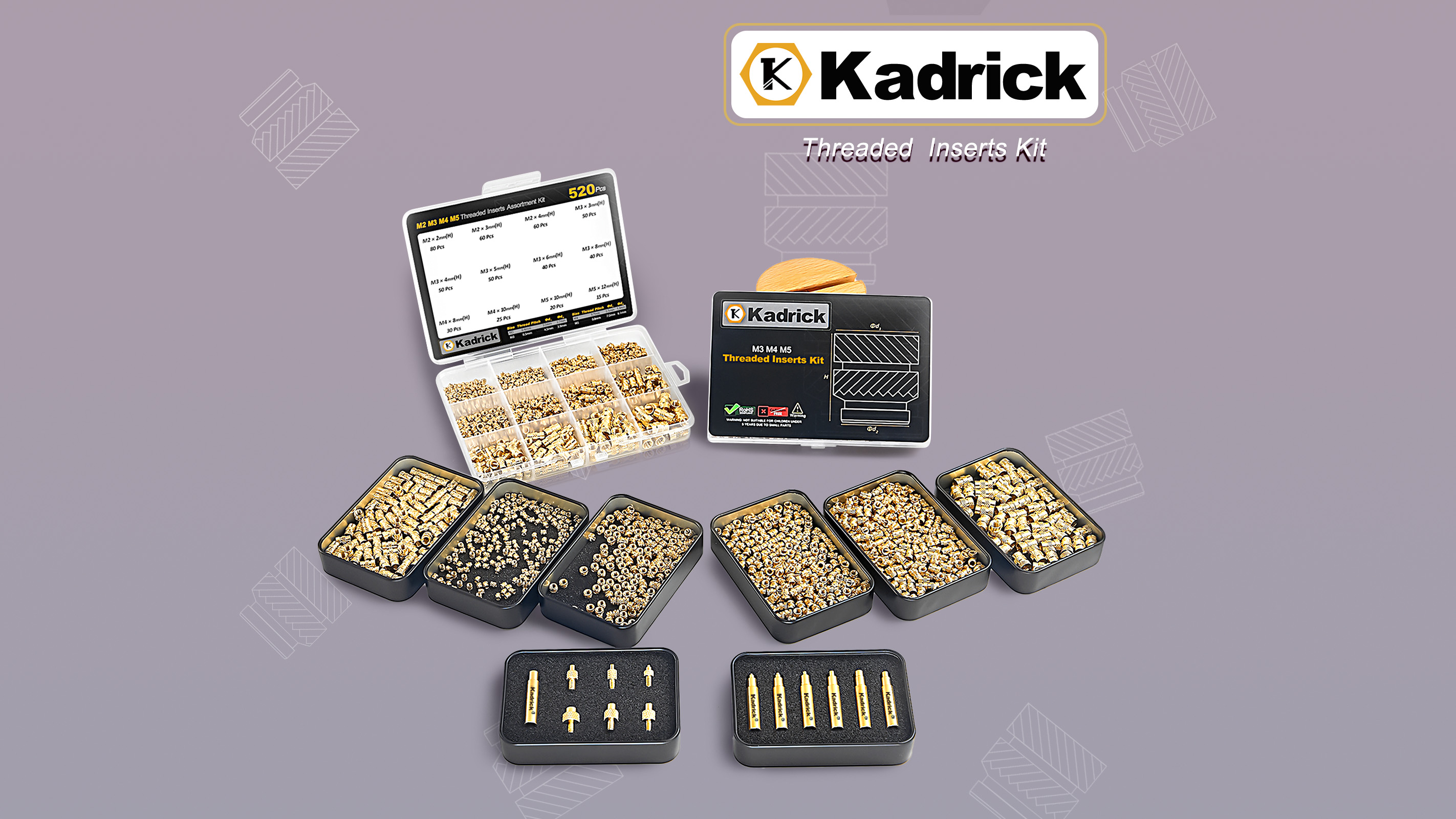 Image of KADRICK M2-M5 Heat Set Insert Kit,520PCS Thread Inserts for 3D Printing