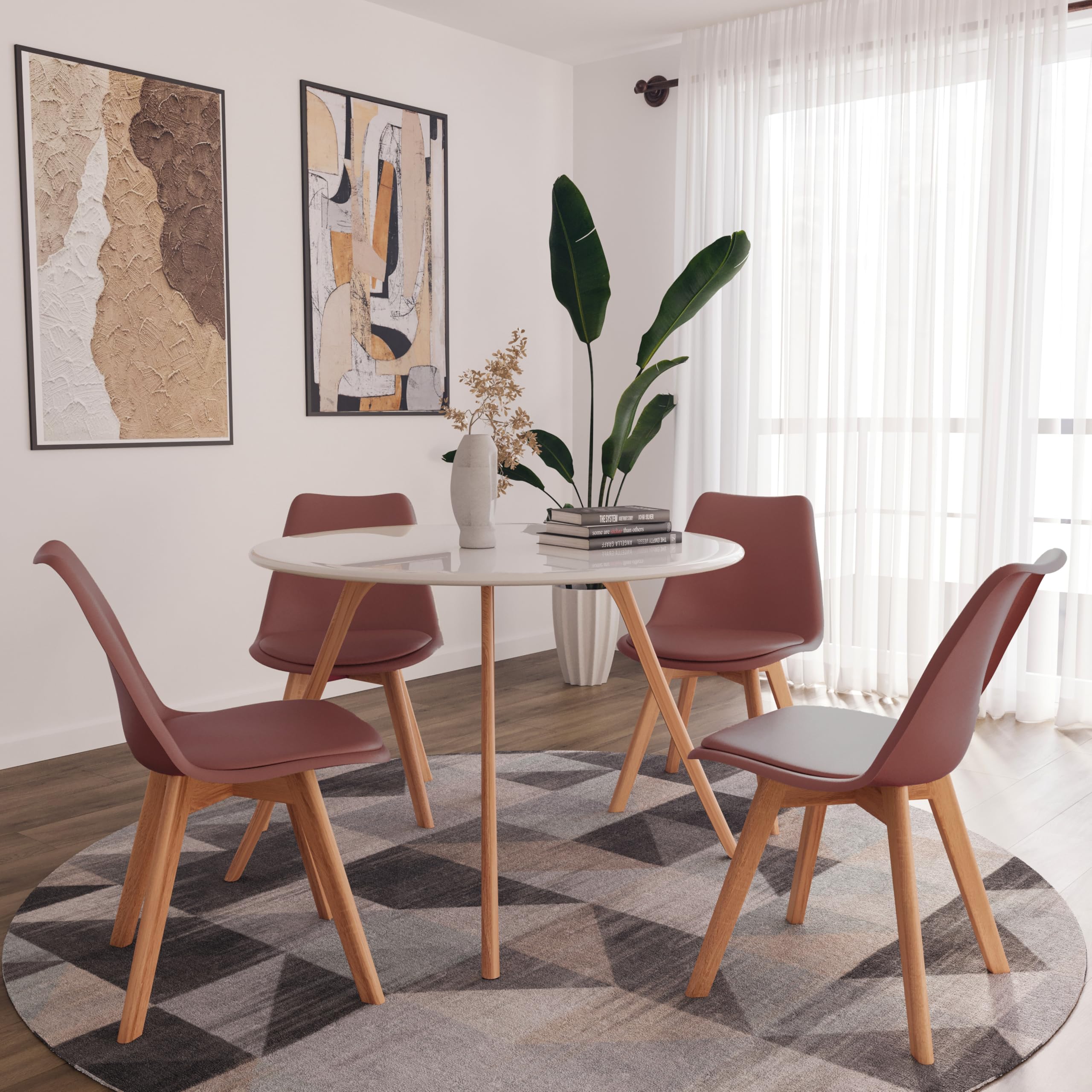 Arreditaly Set Di 4 Sedie Per Sala Da Pranzo Ufficio Con Gambe In Faggio Legno Massello Massiccio Stile Nordico Scandinavo Comoda Seduta Imbottita Ideale Per Soggiorno Sala Riunione (Rosso Cremlino)