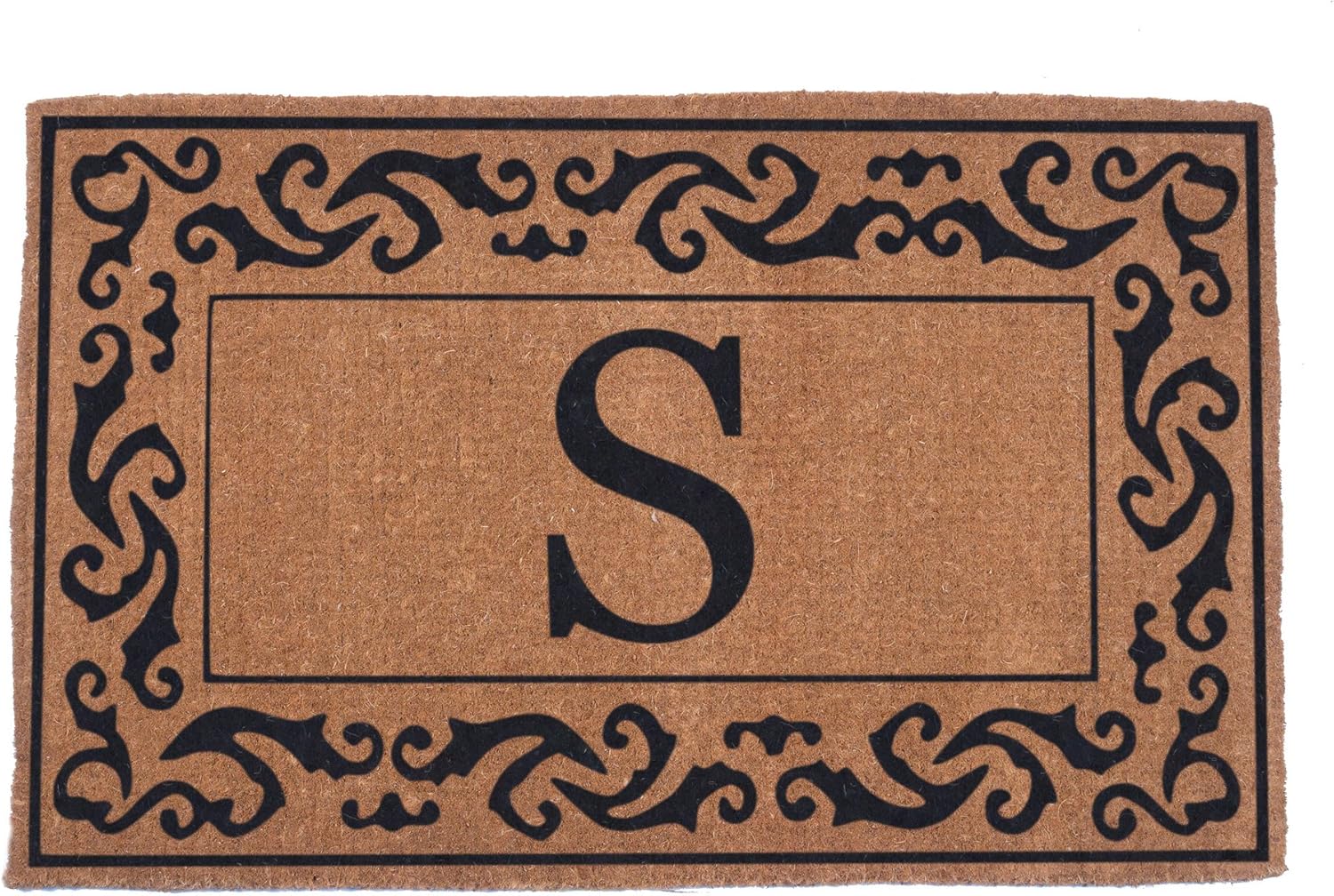 COCO MATS 'N MORE Hand Woven Black Rolling Scrolls Bordered