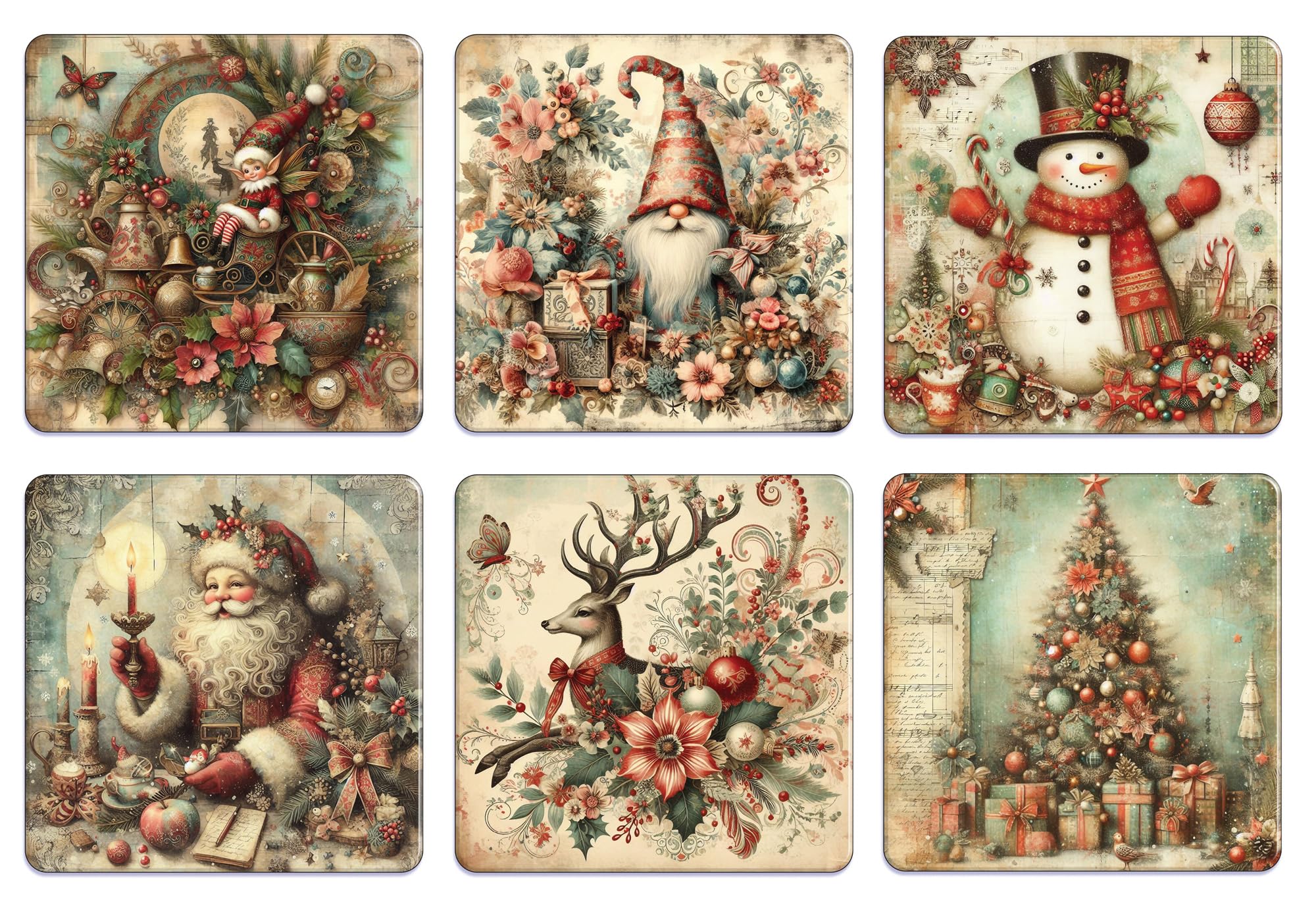Star Online Xmas Rustic Design Christmas Coasters Set Of 6 Housewarming Gifts For Xmas Table Suitable For Hot And Cold Drinks (Xmas Rustic Design)