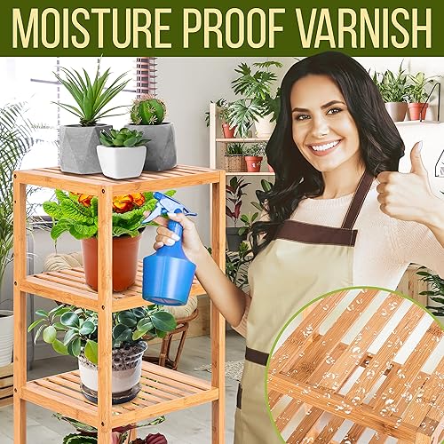 Miniatura 7 de SereneLife Almacenamiento de baño de bambú de 5 niveles, unidad organizadora de gabinete delgado de esquina, estante de baño de 13.38 x 43.3