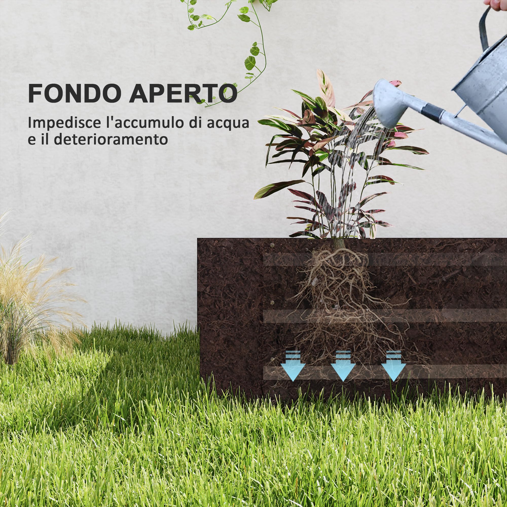 Outsunny Letto per Orto Rialzato da Esterno 835L, Fioriera da Balcone in Acciaio Galvanizzato con Fondo Aperto, per Piante, Fiori e Verdure, 240x120x30cm, Grigio Scuro