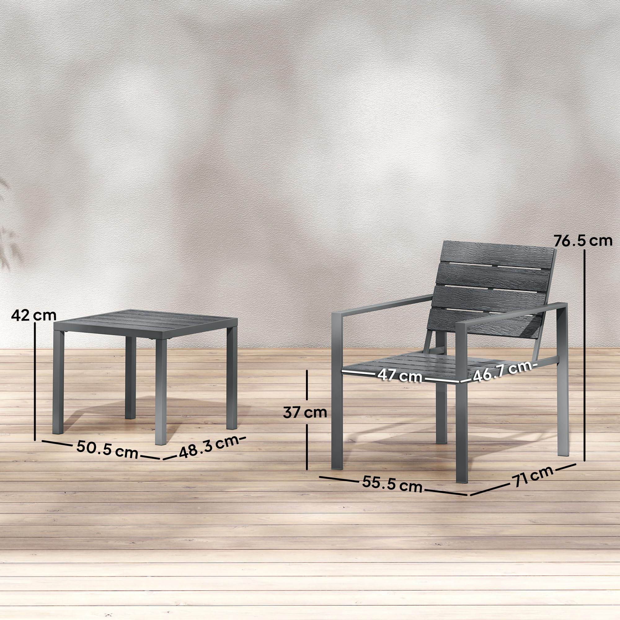Outsunny Set da Bistrò 3 Pezzi, Set da Giardino in Metallo con Sedie HDPE e Tavolo, Grigio Scuro