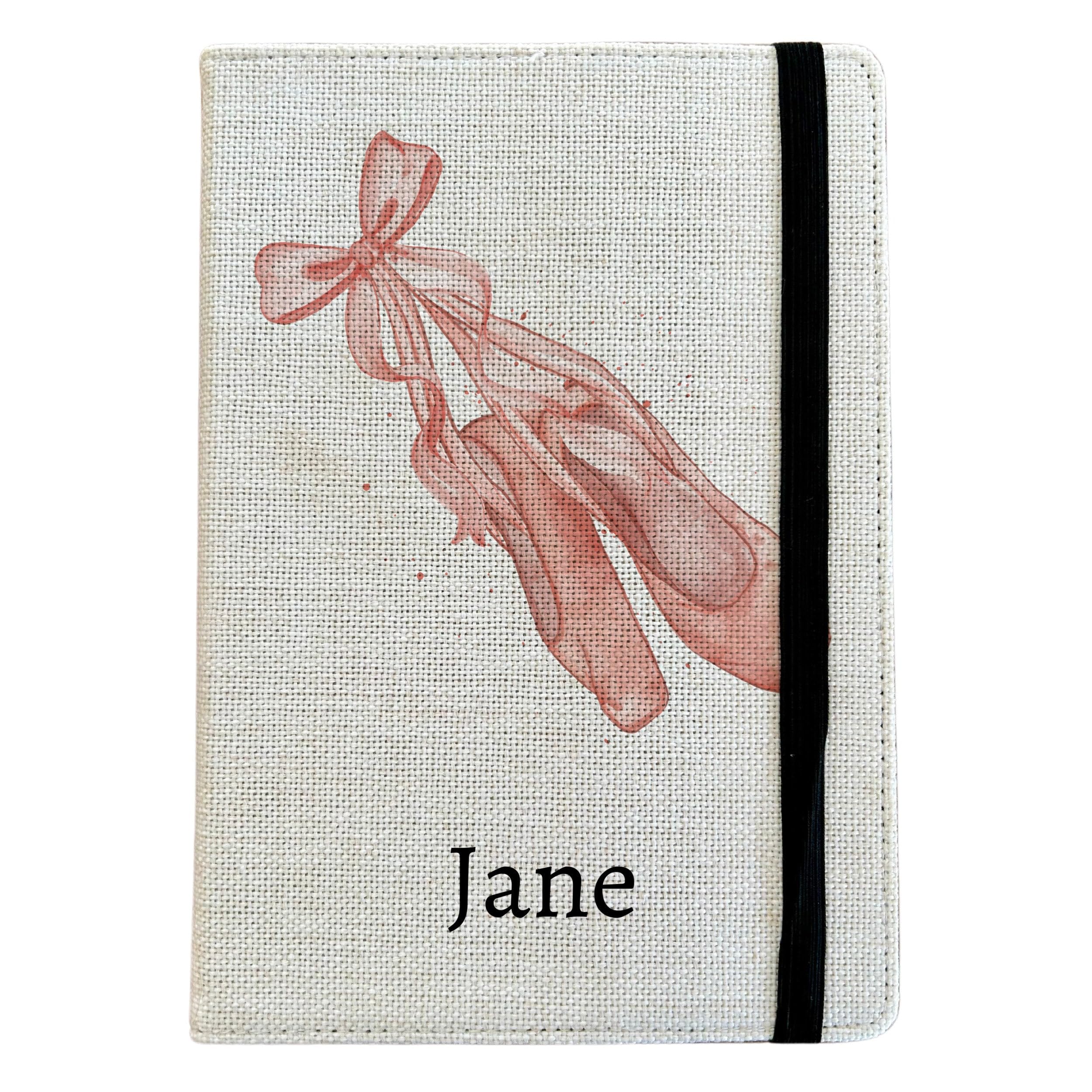 Personalised Ballet Shoes A5 Notebook - Custom Dancing Lined Journal - Reusable Hobby Notebook Cover - Linen Hardback Journal Cover Gift
