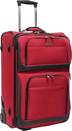 review Traveler's Choice Conventional II Expandable Rugged Rollaboard Luggage, Red, Checked-Medium 25-Inch