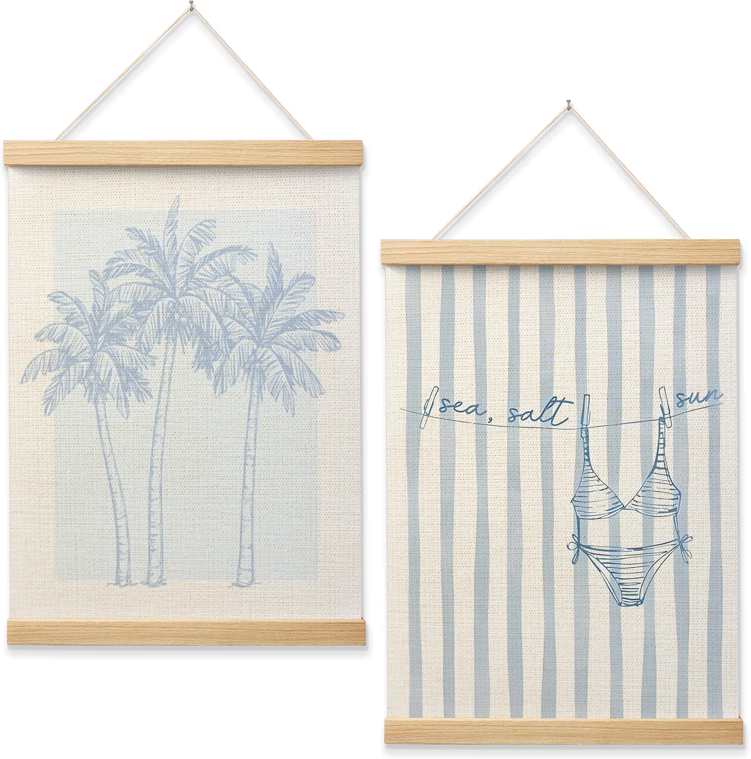 OJMFHEGEE Light Blue Coastal Beach Wall Art Poster 12x16 in Set of 2, Beachy Coastal Summer Tropical Palm Tree Bikini Wall Decor Artwork Prints for Girls Room Bedroom Dorm Apartment