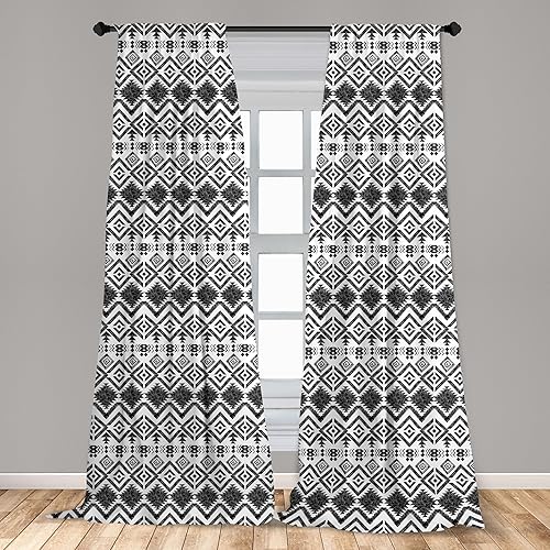Miniatura 78 de Ambesonne - Cortinas retro para ventana, estilo de los años sesenta y setenta, diseño simétrico repetido de forma redonda geométrica, juego de 2