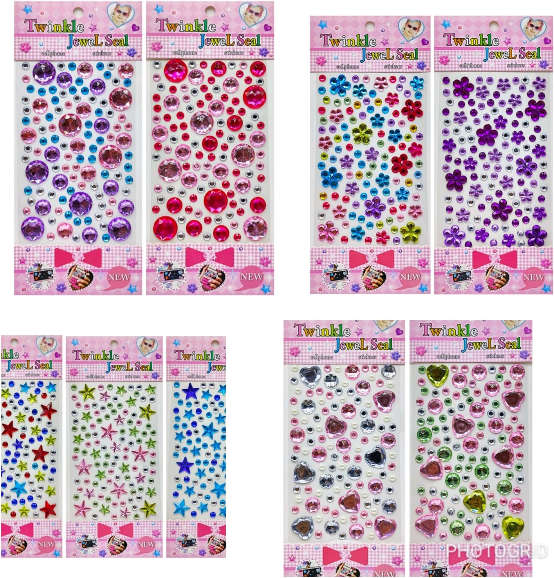 Crystal Stickers, Craft Stickers, School Projects DIY Stickers for Kids Teens Gem Stone Multi Design Multi Colours Multi Size 5 Sheets