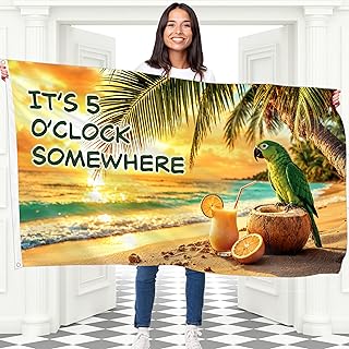 It's 5 Oclock Somewhere Flag – Funny Flag – Party parrot Flag - 110Den polyester - Double-side Print - 2 brass eyelets, large 5ft x 3ft