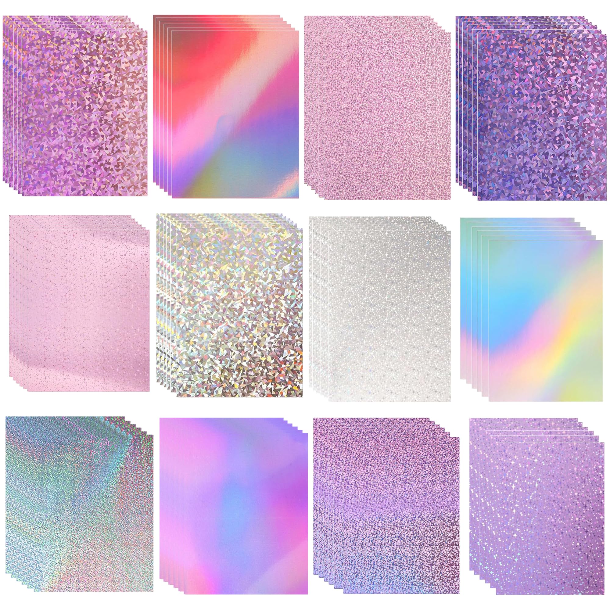 72 Sheets A4 Holographic Cardstock, 250gsmMetallic Shiny Iridescent Mirror Paper with Glitter Finish for Card Making, Party Decor, Crafts & Scrapbooking