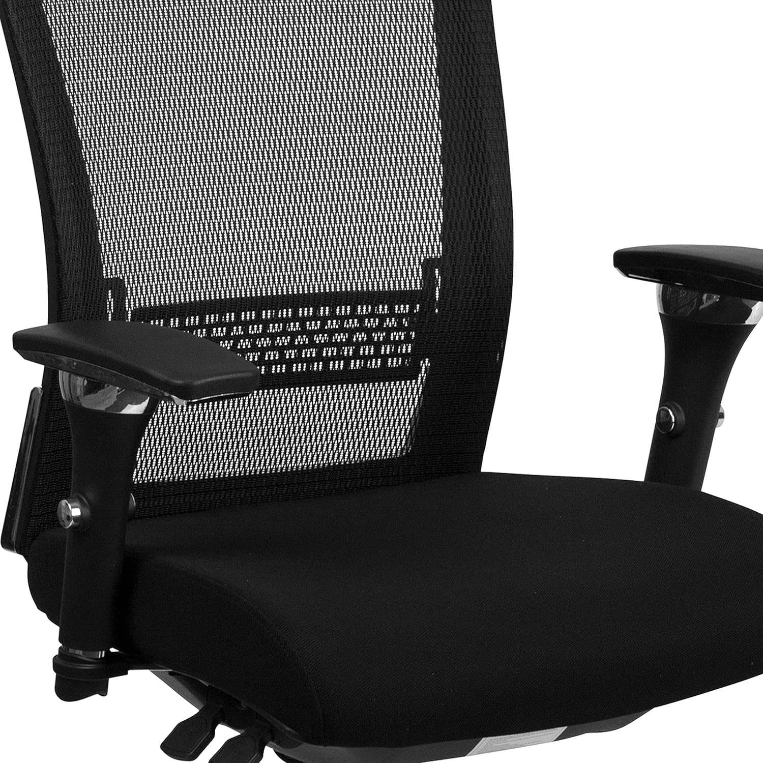 Close-up of chair controls including seat height lever