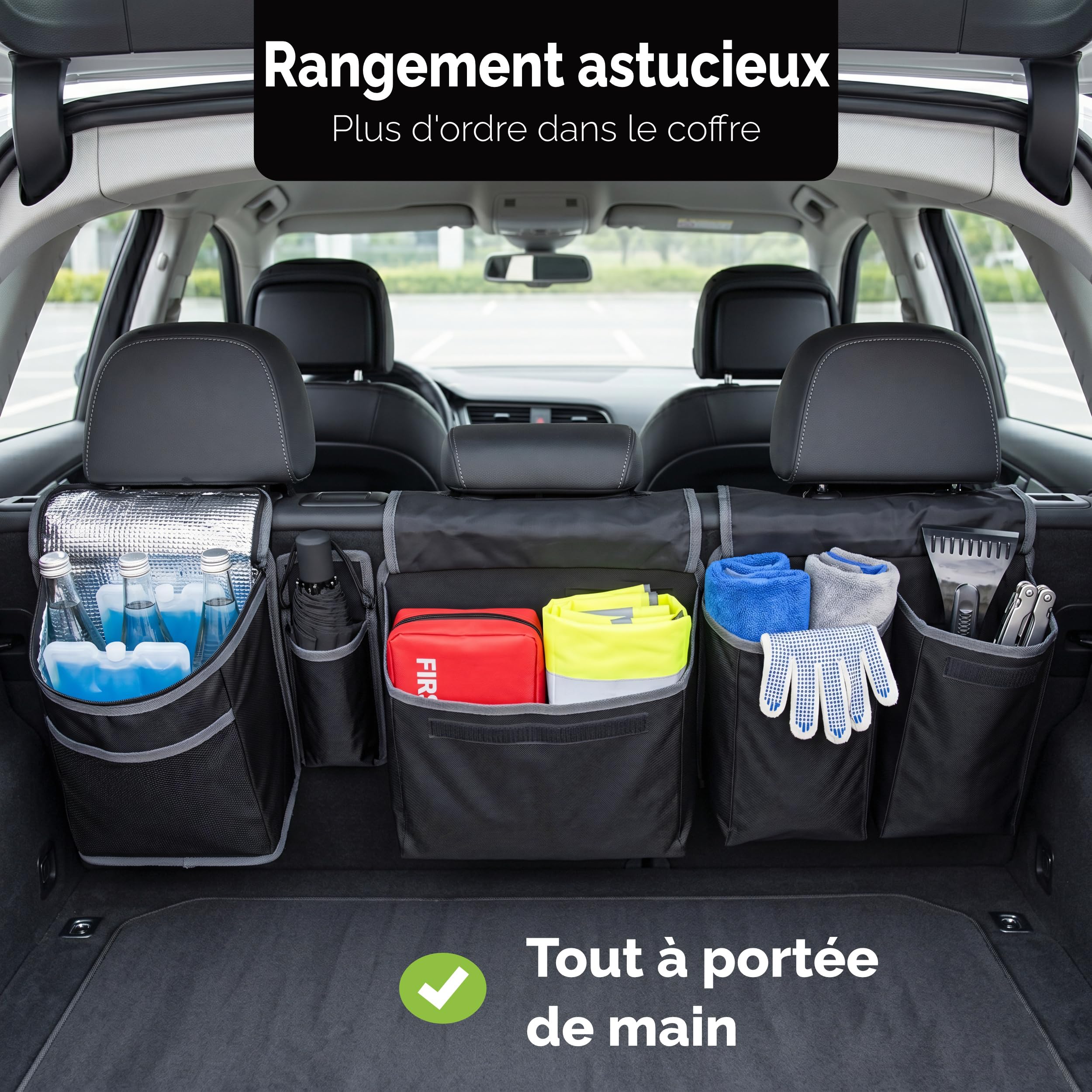 Vicera Rangement Coffre de Voiture • Organisateur Coffre Voiture avec Modules Divisibles et Sac Isotherme Intégré