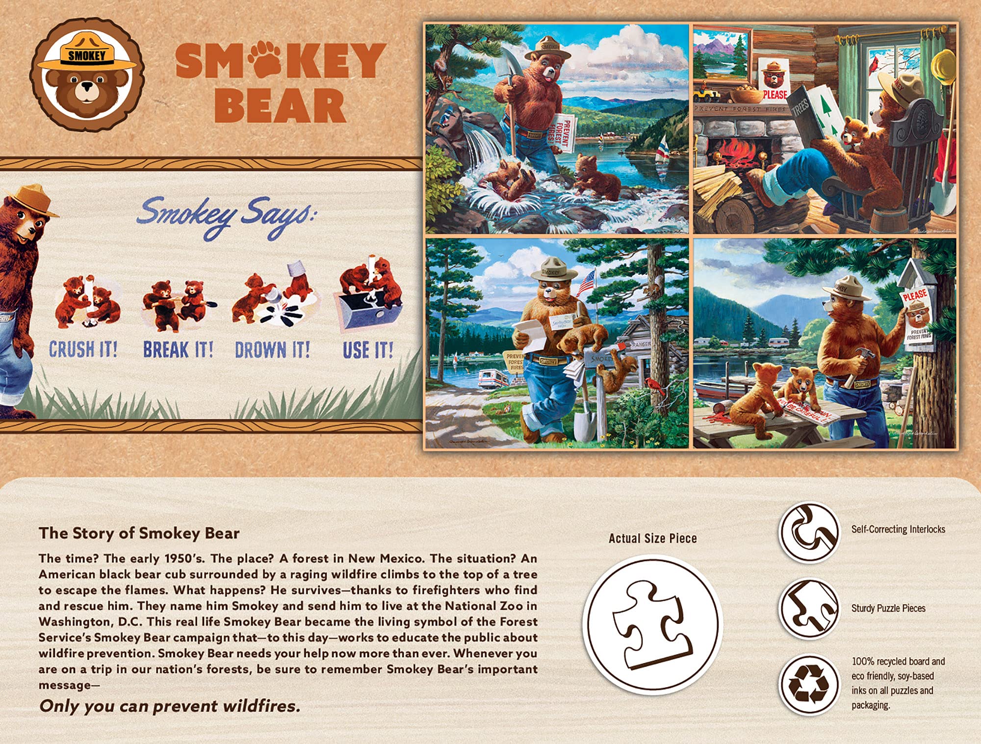 MasterPieces Puzzle Set - 4-Pack 100 Piece Jigsaw Puzzle for Kids - Smokey Bear 4-Pack - 8"x10" - Image 2
