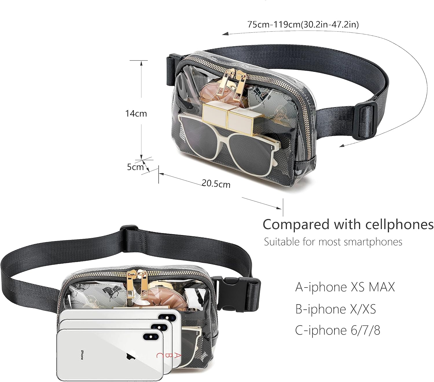 Clear Belt Bag Stadium Approved for Women Men With Adjustable Strap - Fanny Pack Crossbody Waist Bag for Concerts, Sports, Travelling, Hiking, Running (Black) - Image 4