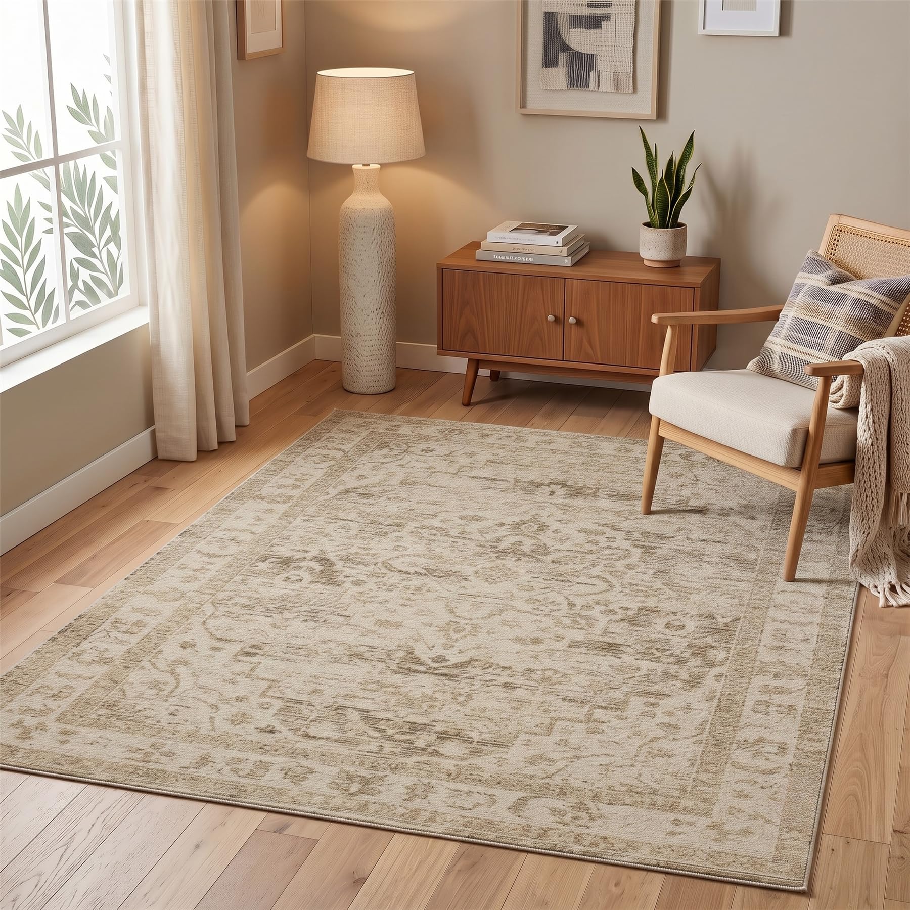 Pagnanno. Vintage Foldable & Washable Rugs Non Slip Area Carpet Low Pile Soft Printed Floor Mat for Living Room Bedroom Lounge Dining Room Kitchen Home Office (120 x 180 cm)