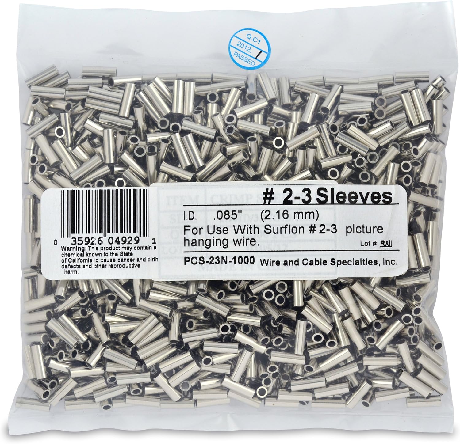Surflon Size 2-3 - 1000-Piece Picture Wire Crimping Sleeves, Bright
