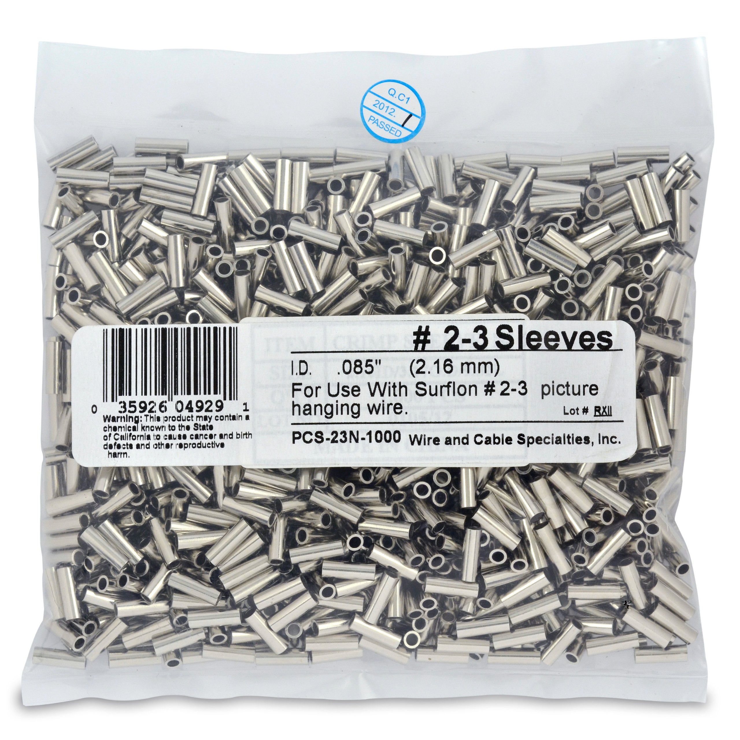 Surflon Size 2-3 - 1000-Piece Picture Wire Crimping Sleeves, Bright