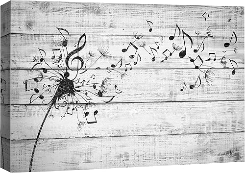 SIGNFORD Lienzo impreso para pared, panel de madera, nota musical, diente de león, naturaleza, ilustraciones botánicas florales, arte moderno,