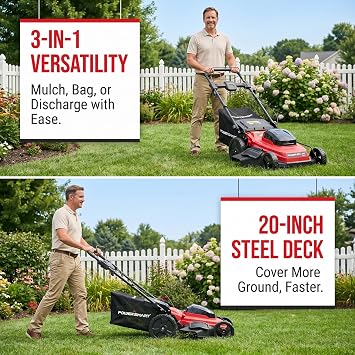 20 Self Propelled Lawn Mower,3-in-1 Walk-Behind Mower