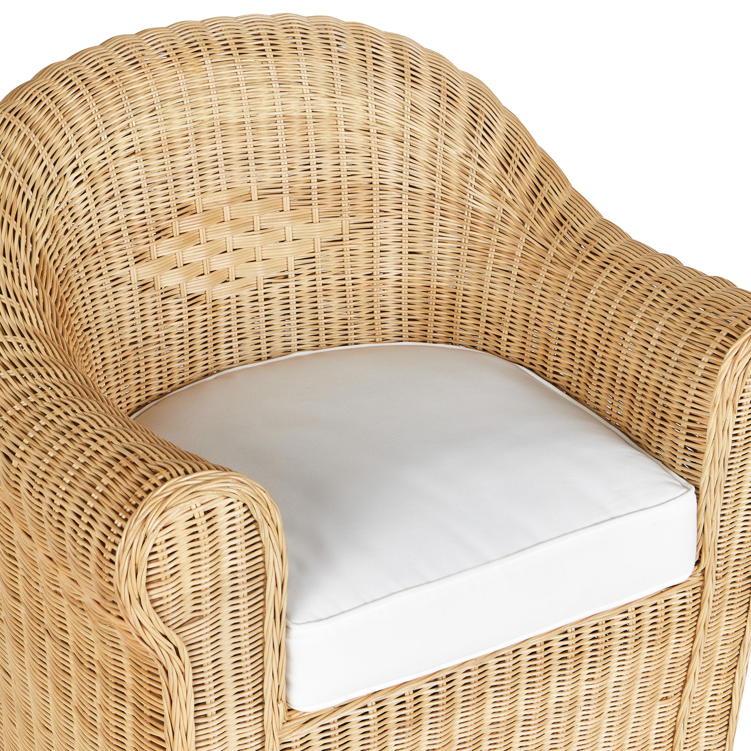 Beliani Gartensessel Rattan natürlich mit Armlehnen Kissen weiß Outdoor&Indoor Livadeia